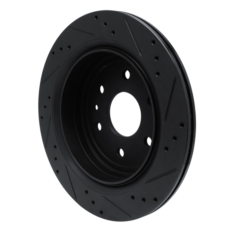 Cadillac XTS Brake Rotor (1) - Rear Left - R1 Concepts - Drilled & Slotted - Black - `13-`19